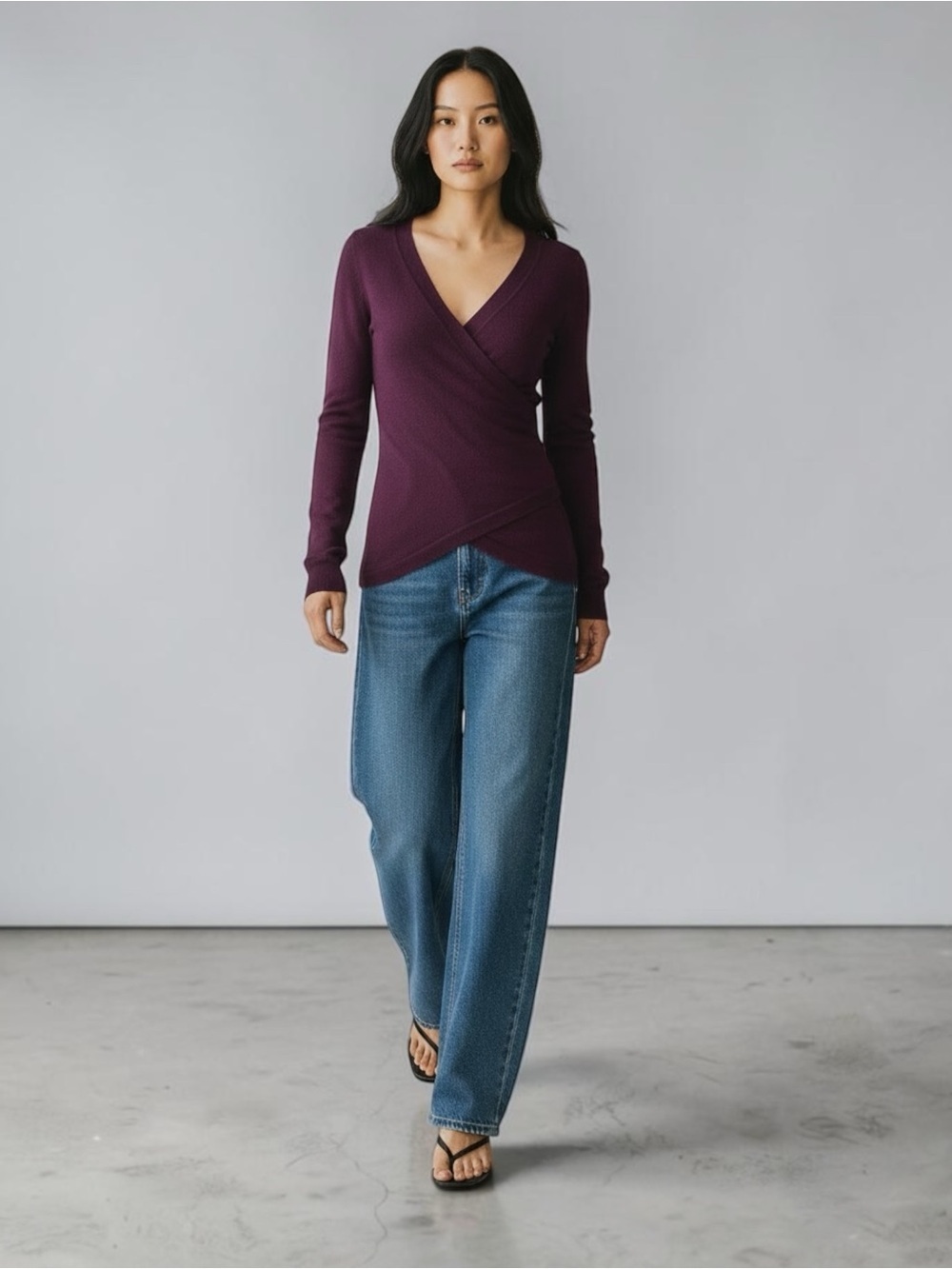 Ricki’s Wrap Front Sweater Deep V Neck Thin Knit Purple Size XS